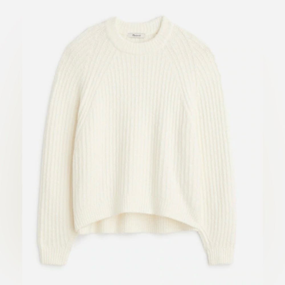 Madewell Ivory Cream Ribbed‎ Knit Sweater | Cozy Soft Minimalist Capsule Staple - Picture 3 of 9
